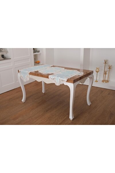 Finezza Nadide طقم غرفة معيشة فاخر من قماش الكتان اللامع والجلد النعناعي 5 قط...