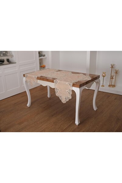 Finezza Nadide طقم غرفة معيشة بيج من قماش الكتان اللامع الفاخر 5 قطع - 1365