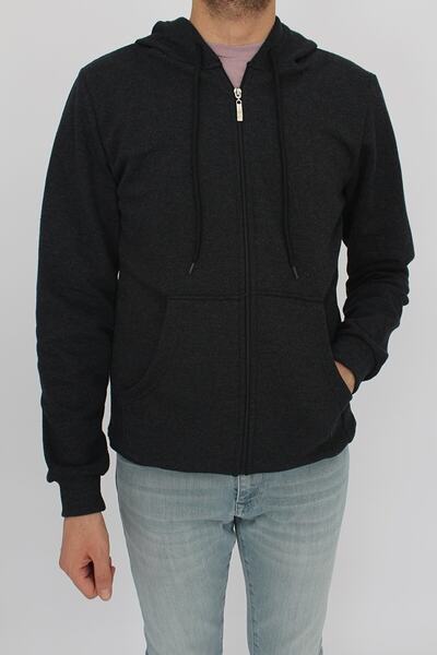 NOBLE STORE Φούτερ με μαύρη κουκούλα με φερμουάρ Nbl01