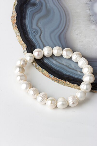 Zümrüt Doğal Taş Official Pearl White Globe Cut 10-11 Mm Bracelet