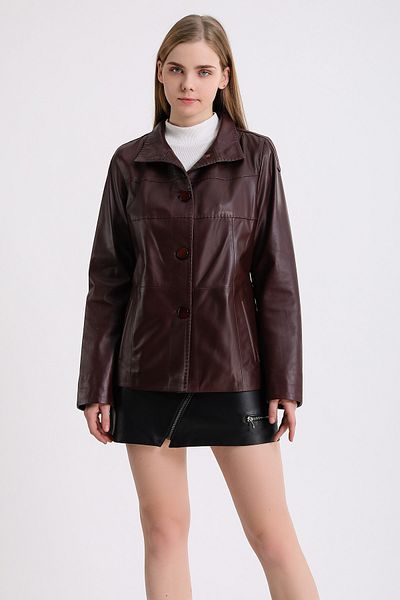 Leather Club Palton din piele cu nasturi bordeaux