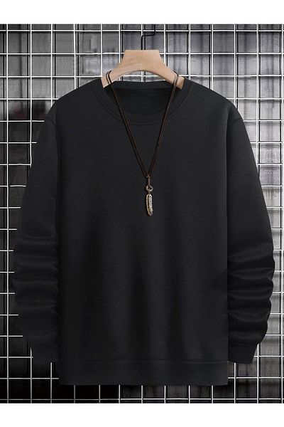 YUVEST Blackrock Unisex Oversize Life Is Beautiful Printed Crew Neck Black Sweatshirt