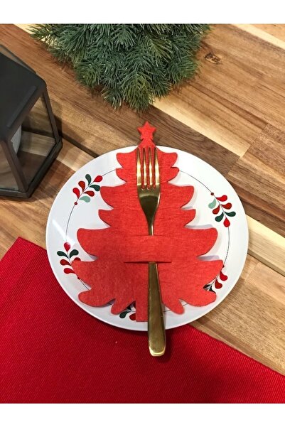 Denseden Червен 6-компонентен декоративен държач за лъжици с мотив на бор - к...