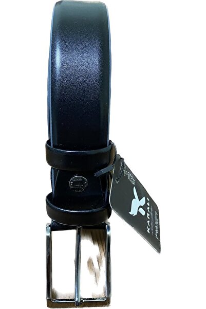Karalı Deri Black Men's Classic Patternless Suit Belt + Card Holder 2083-1-110cm