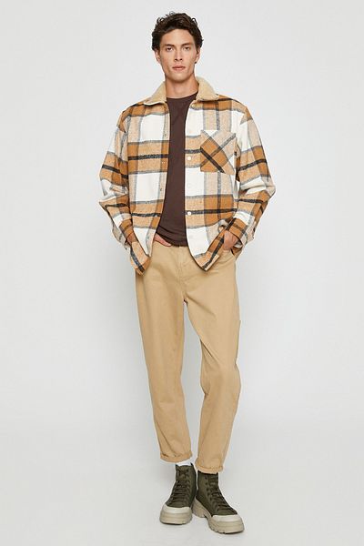 Koton Men's Brown Plaid Jacket 3WAM50008HW