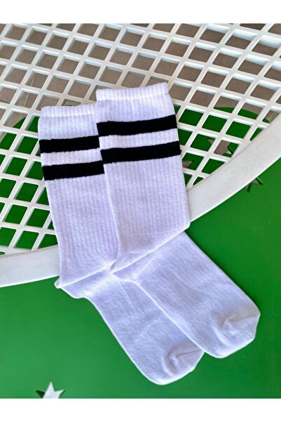 Moon Μαύρες Ριγέ Λευκές κάλτσες Tennis College