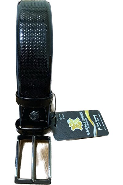 Karalı Deri Black Patent Leather Men's Suit Belt + Card Holder 2057-1-110 Cm