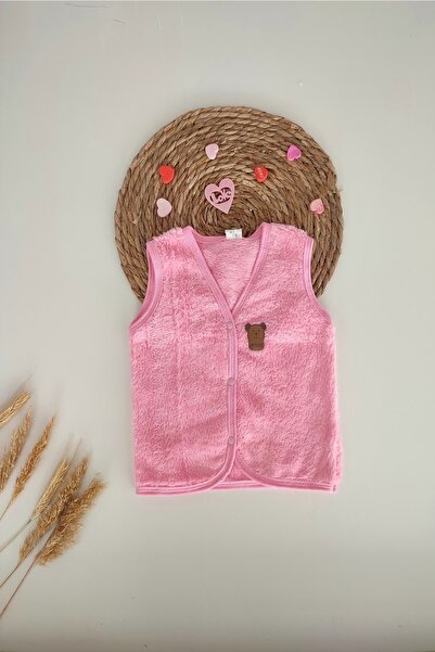 dubi baby Pink Teddy Bear Buttoned Welsoft Baby Vest