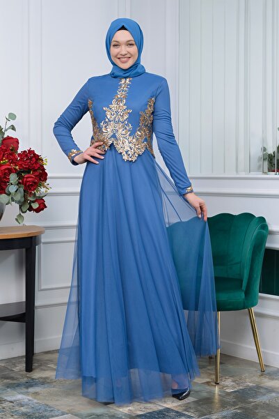 poplinmoda Pul Payet Detaylı Tül Abiye 2209-bade