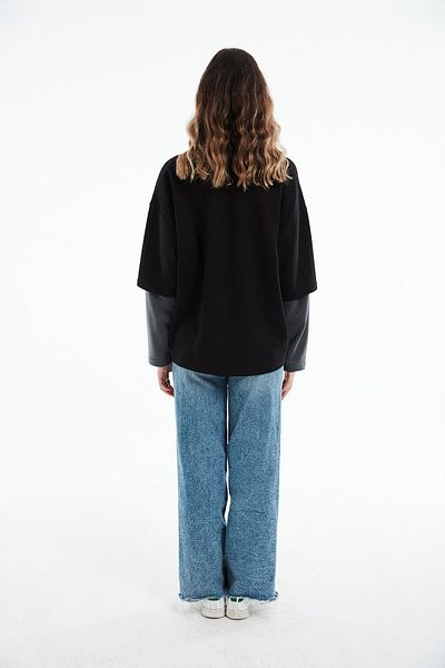 Eazy Co Hanorac gros unisex, negru, cu mâneci duble, oversize, cu gâtul turn