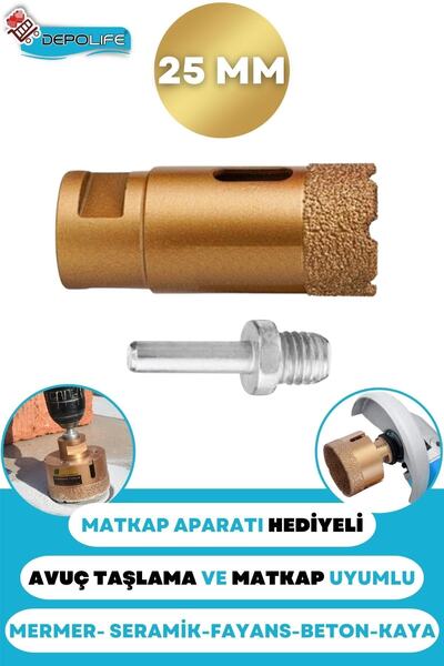Depolife 25 Mm Granit Mermer Seramik Fayans Beton Taş Delme Panç Spiral Avuç Taşlama Matkap Uyumlu M14 Aparat