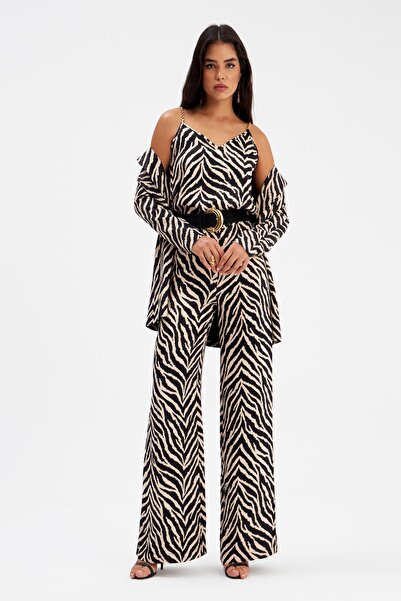 Sateen Zebra Patterned Satin Pants