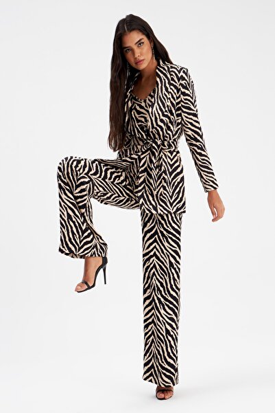 Sateen Zebra Patterned Satin Pants