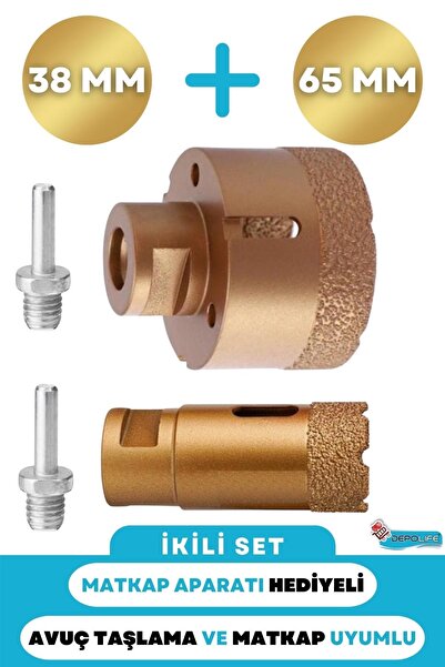 Depolife 38mm + 65mm Granit Mermer Seramik Beton Taş Delme Panç Spiral Avuç T...