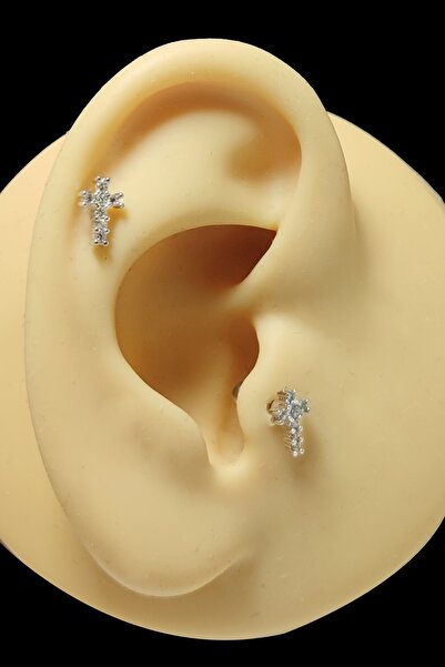 Salyangoz Company Cerrahi Çelik Haç Figürlü Tragus,kıkırdak,helix Piercing Hacsly01