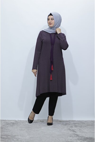 Zey&Ka Butik Plus Size Polka Dot Printed Tasseled Combed Cotton Tunic