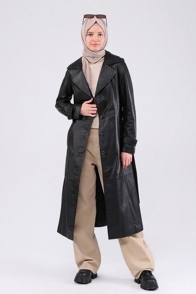 CE-YIL DERİ ÜRÜNLERİ Women's Genuine Leather Overcoat