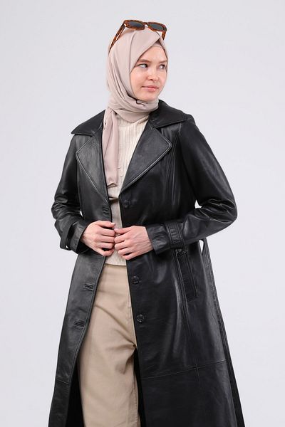 CE-YIL DERİ ÜRÜNLERİ Women's Genuine Leather Overcoat