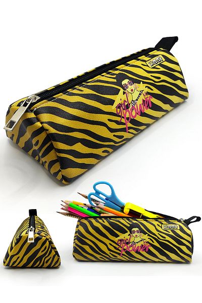 Limmy Μολυβοθήκη Zebra Pattern Triangle Θήκη μολυβιού Jumbo Vegan Δερμάτινη θήκη για στυλό - Μαύρο κίτρινο