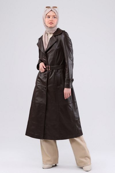 CE-YIL DERİ ÜRÜNLERİ Women's Genuine Leather Overcoat
