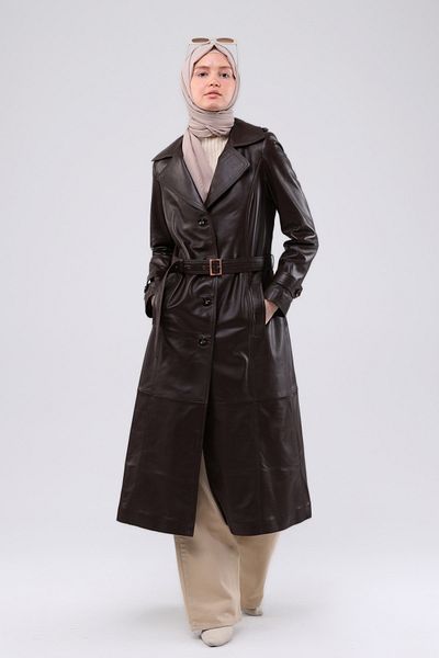 CE-YIL DERİ ÜRÜNLERİ Women's Genuine Leather Overcoat