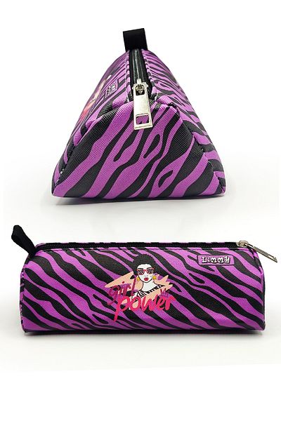 Limmy Μολυβοθήκη Zebra Pattern Triangle Θήκη μολυβιού Jumbo Vegan Δερμάτινη θήκη για στυλό - Μαύρο Μωβ