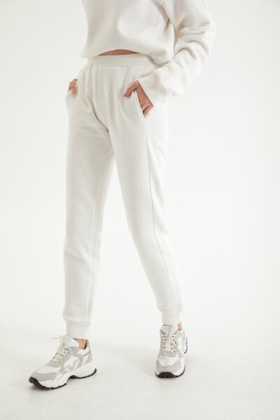 KALIBASIC Unisex Jogging Kırık Beyaz Eşofman Altı
