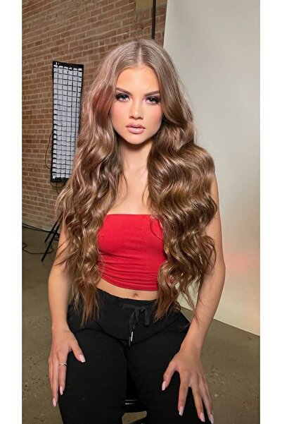 AKOLİFE Kumral Yarım Ay Çıt Çıt Dalgalı Postiş TakmaSaç Fön Maşa Uygulanabile...