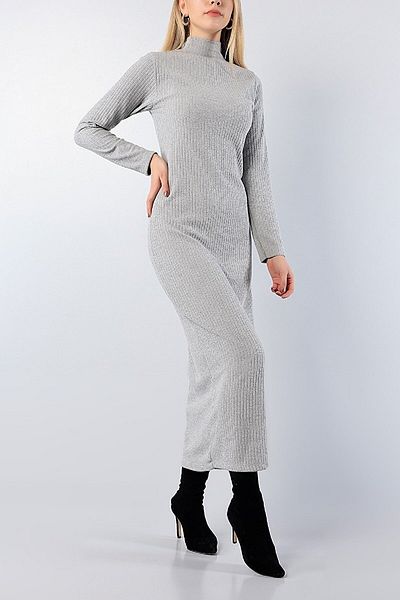esperar Md1 Collection Fashion Mocha Park Γυναικείο γκρι ζιβάγκο με ραβδώσεις Πλεκτό φόρεμα νέας σεζόν