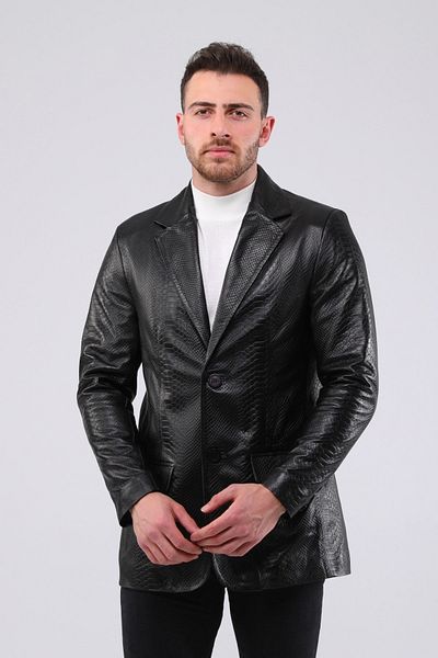 CE-YIL DERİ ÜRÜNLERİ Genuine Leather Snake Print Blazer Jacket