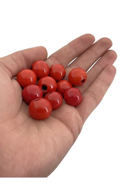 Selvi Konsept Bodrum Saraç Cam Boncuk Kırmızı Büyük Boy 16 Mm 15 Adet