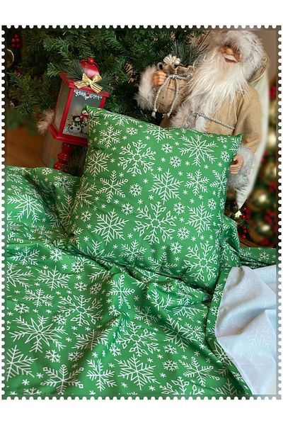 QUEEN AKSESUAR New Year's Green Snowflake Patterned Decoration Carefree Fabric Throw Pillow Pillow Table Bed Cover Set