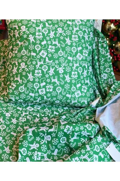 QUEEN AKSESUAR New Year's Deer Cookie Man Patterned Decoration Carefree Fabric Throw Pillow Cushion Table Bed Cover Set