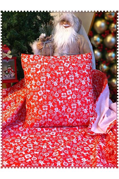 QUEEN AKSESUAR New Year's Deer Cookie Man Patterned Carefree Fabric Throw Pillow Pillow Table Bed Cover Set