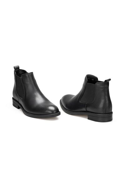TwoEgoist Men's Genuine Leather Black Laceless Warm Lined Lightweight Eva Sole Chelsea Boots
