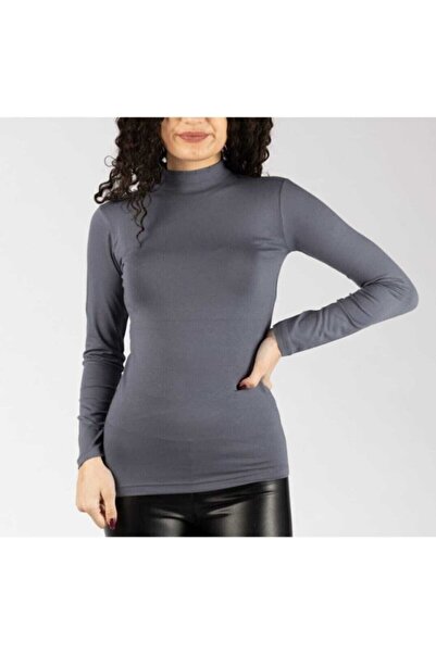 NOBLE STORE جسم نسائي من القطن الممشط بأكمام طويلة ونصف الياقة المدورة