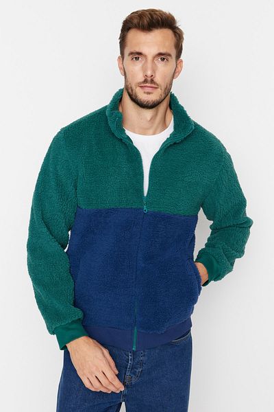 Trendyol Collection Smaragdově zelená mikina s běžným/normálním střihem se stojatým límcem na zip TMNAW23SW00179