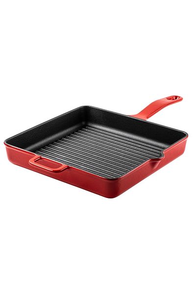 Tantitoni Red Cast Iron Square Grill Pan 25cm