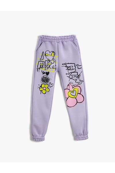 Koton Graffiti Printed Jogger Sweatpants with Pockets and Tie Waist