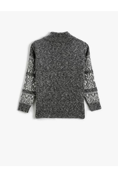 Koton Half Zipper High Collar Knitwear Sweater Long Sleeve Patterned