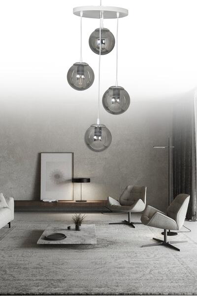 ŞL Şef Light Sarkıt Tepsi Beyaz 4'lü Füme Camlı Avize