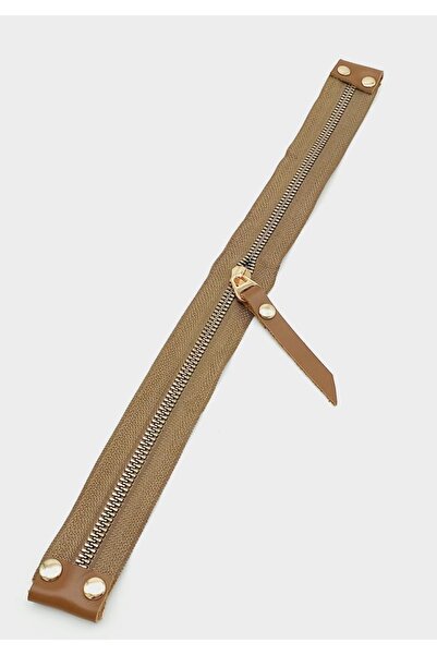 angel çanta aksesuar Stobu Gerçek Derili Vizon Fermuar Light Gold Metal