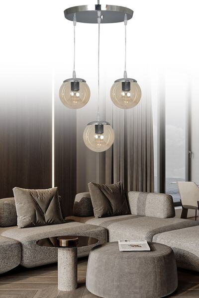 ŞL Şef Light Sarkıt Tepsi Gümüş 3'lü Bal Camlı Avize