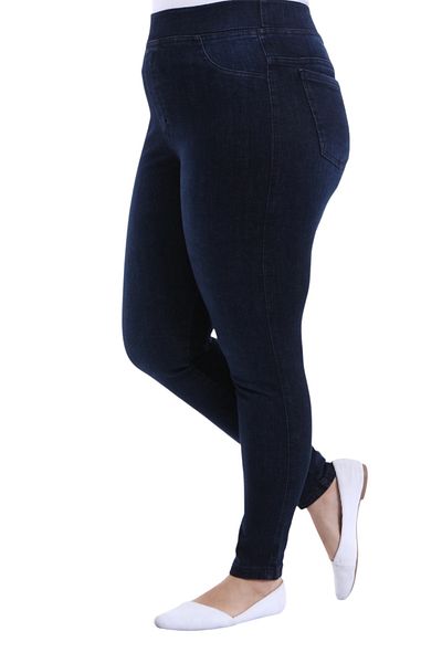 AZEM Women's Jeans Gathering Full Lycra Elastic Waist High Waist Large / Small Size - Dark Blue