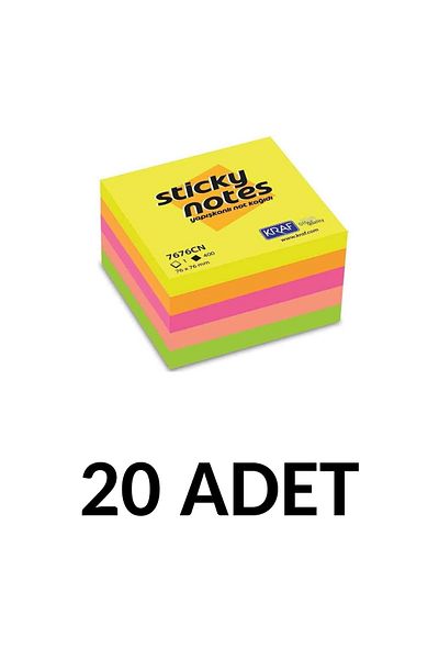 KRAF 20 Pack Adhesive Note Paper Cube 76x76 400yp Neon
