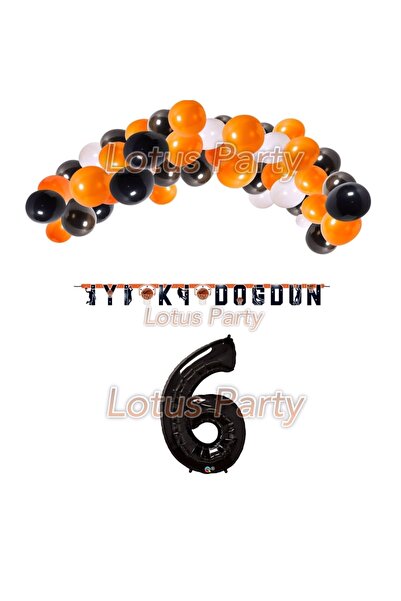 LOTUS PARTY 6 Year Old Basketball Themed Balloon Set - Orange, Black, White B...