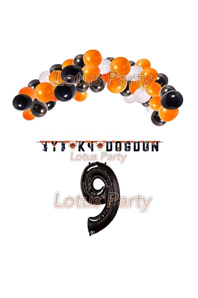 LOTUS PARTY 9 Year Old Basketball Themed Orange Black White Balloon Set - Hap...