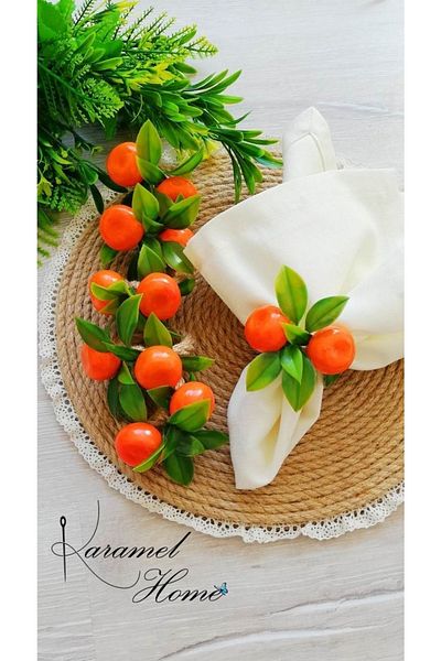 Karamelhome Tangerine Figured Napkin Ring Set of 6