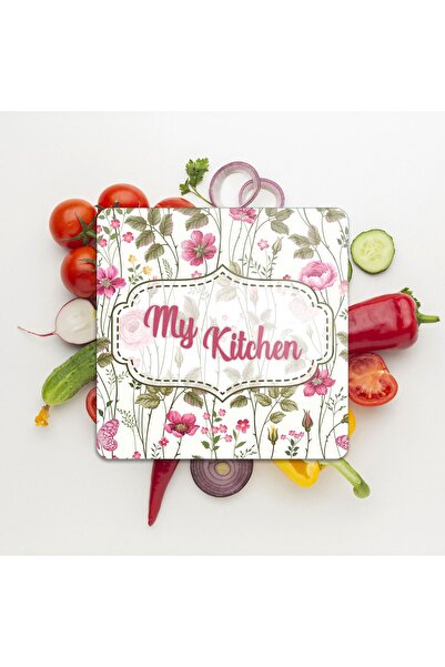 Decovetro Cam Kesme Tahtası Kare My Kitchen Çicek Desenli