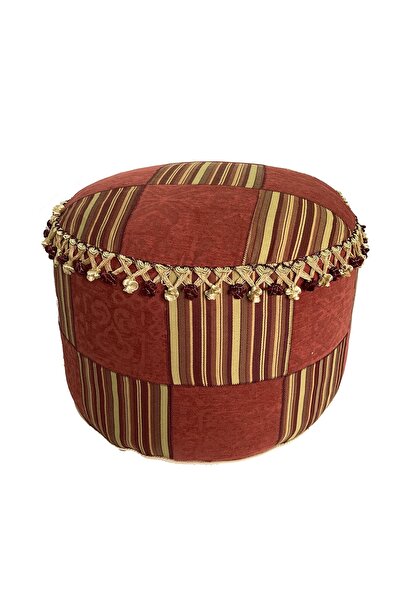 YASTIKMİNDER Sönil Bordo Sarı Çizgili Çapı 55 Cm Yükseklik 35 Cm Yamalı Ayak ...